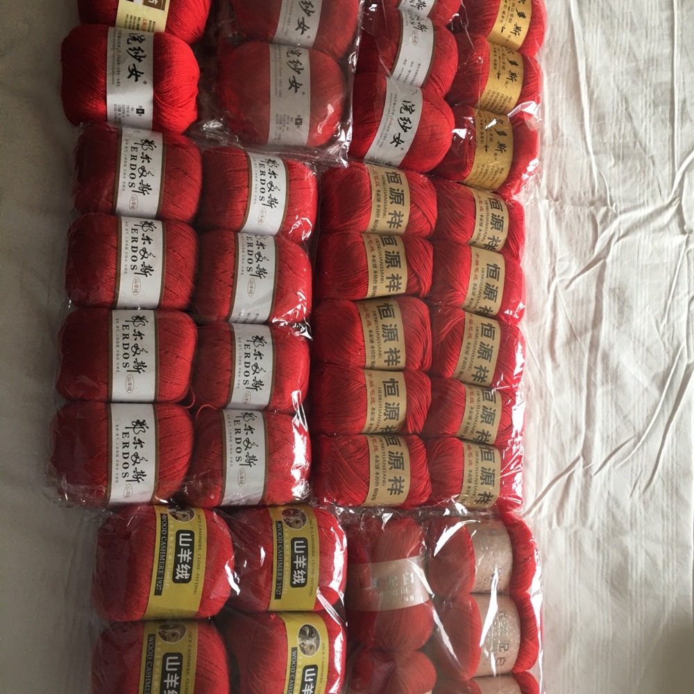Red cashmere roll for hand knitting and crochet